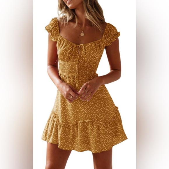 Summer dress mustard polka dot - Picture 1 of 4